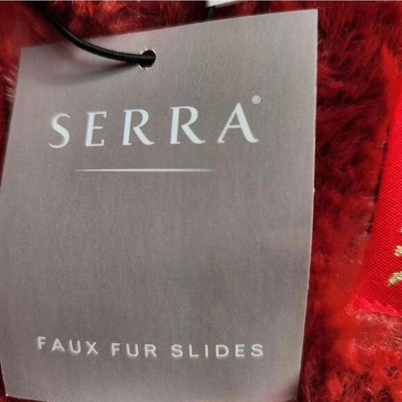 Serra red faux fur slipper slides new size 5/6 - Picture 5 of 5